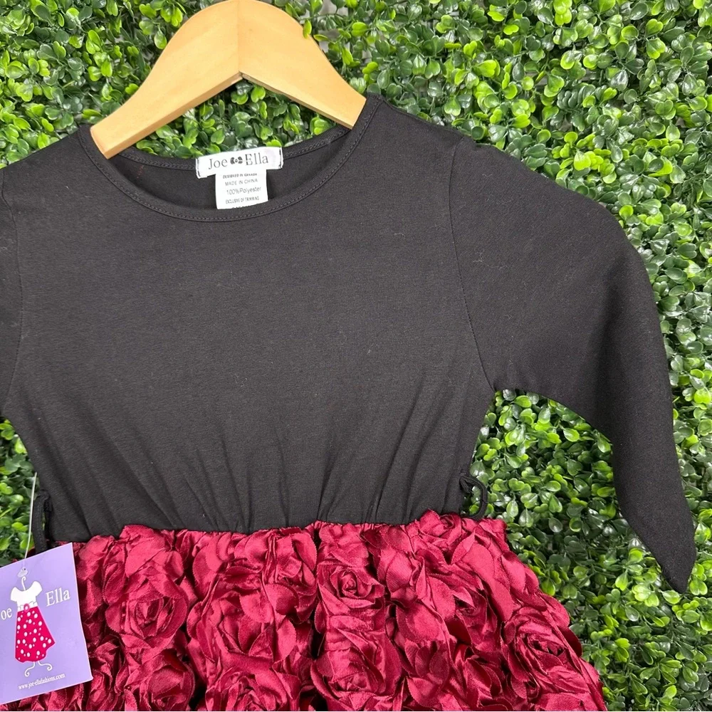 Nwt Joe-Ella Black and Red Floral Kids Dress no‎ belt